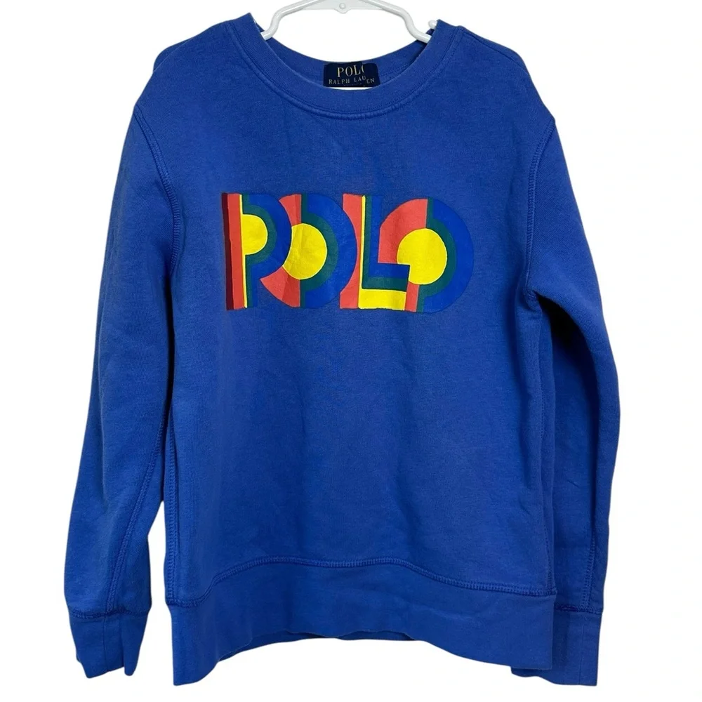 Polo Ralph Lauren Blue Crewneck Sweatshirt with Polo Logo Preppy Warm Winter SZS